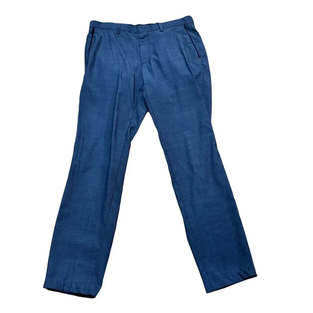 Hugo Boss Men's 32R Gido Blue 100% Wool Slim Flat Front Dress Pants W32 L31